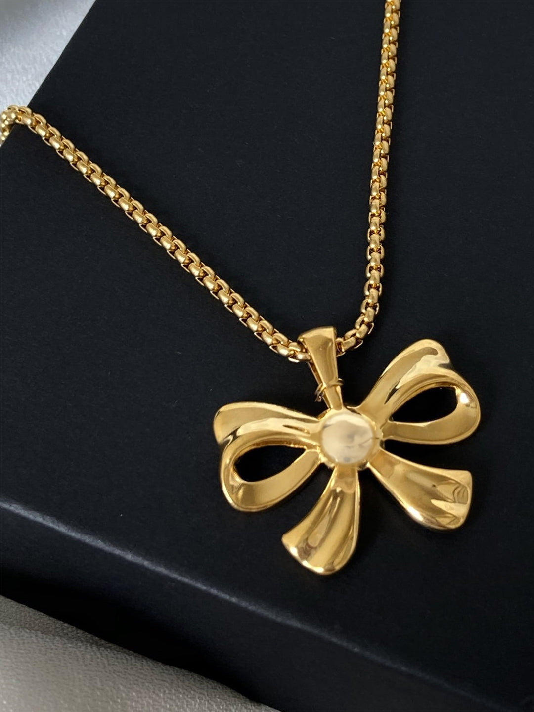 Stainless Steel Bow Chain Necklace | Trendy Anti Tarnish Bow Pendant Style Chain Necklace