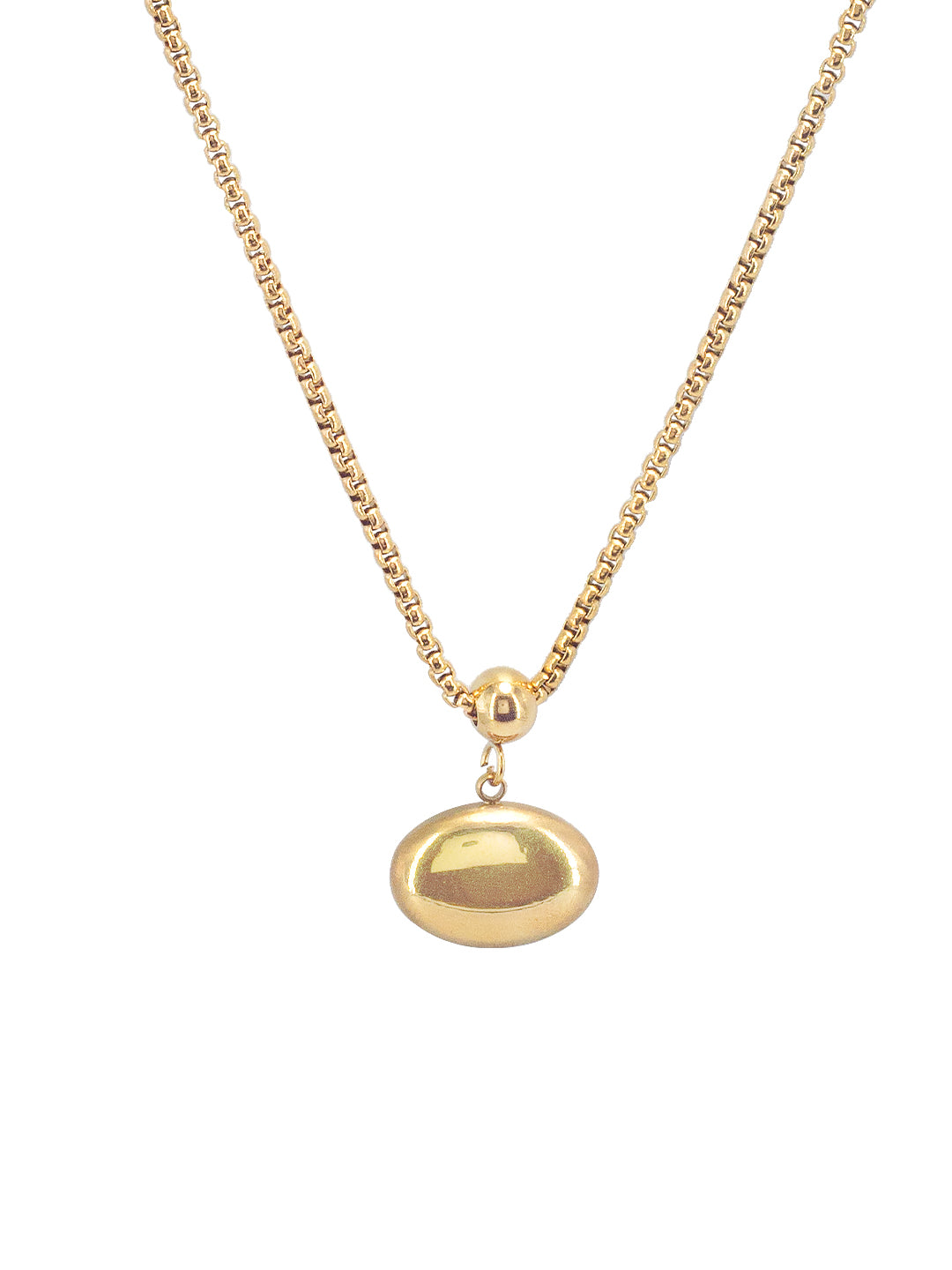 Anti Tarnish Oval Chain Necklace | Trendy Gold Plated Stainless Steel Oval Pendant Style Chain Necklace