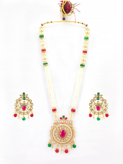 Gold Plated Stones Studded & Beaded Jewellery Set