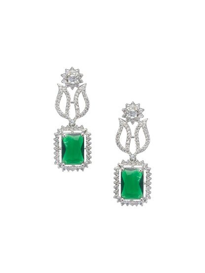 Rhodium Plated Green American Diamond Semi-Bridal Jewellery Set