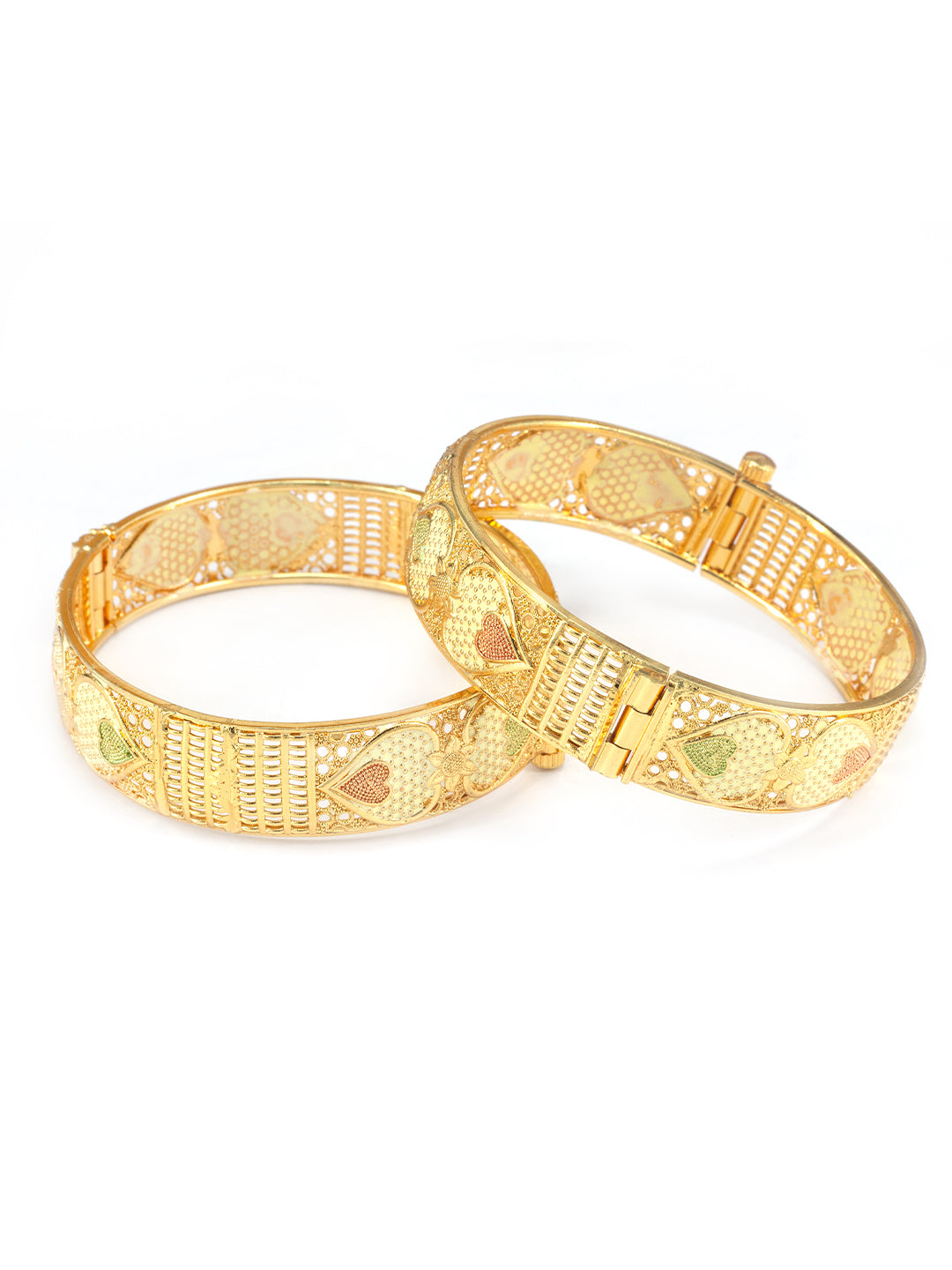 Gold Plated Chunky Heart Meenakari Bangle Pair