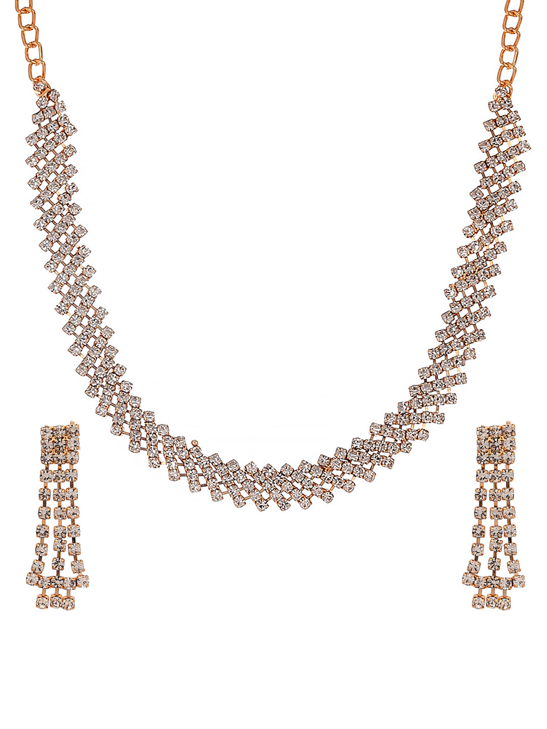 Rose Gold Plated Cubic Zirconia Studded Jewellery Set