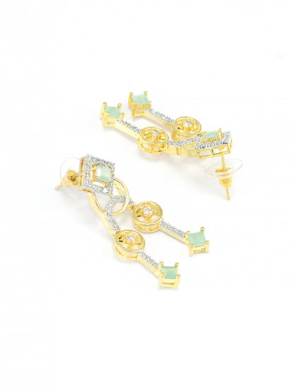 Gold Plated Lariat Mint Green American Diamond Jewellery Set