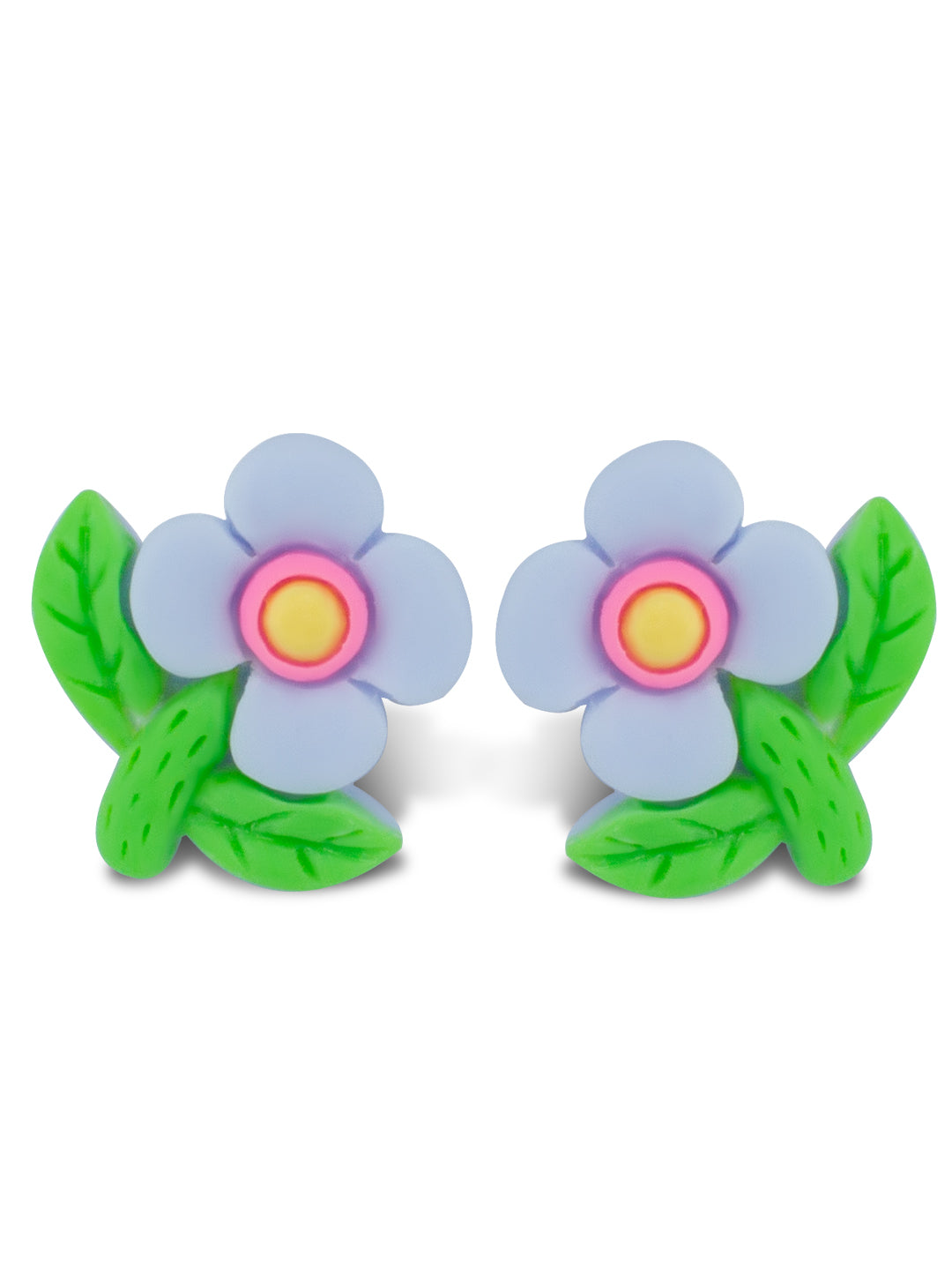 Blue Metal Floral Studs Earrings