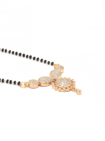 Gold Plated Black Beaded & American Diamond Mangalsutra