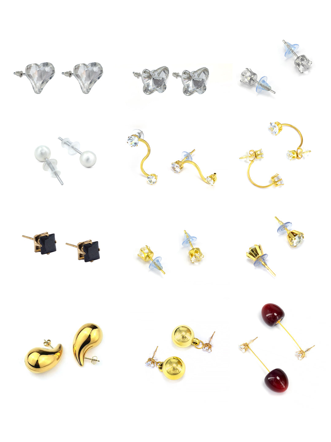 Pack of 12 Gold Plated Drop, Dangle & Studs Earrings