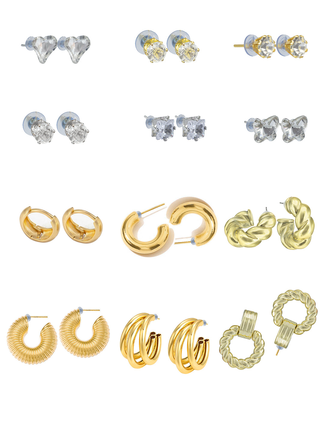 Pack of 12 Gold Plated Hoop, Dangle & Studs Earrings