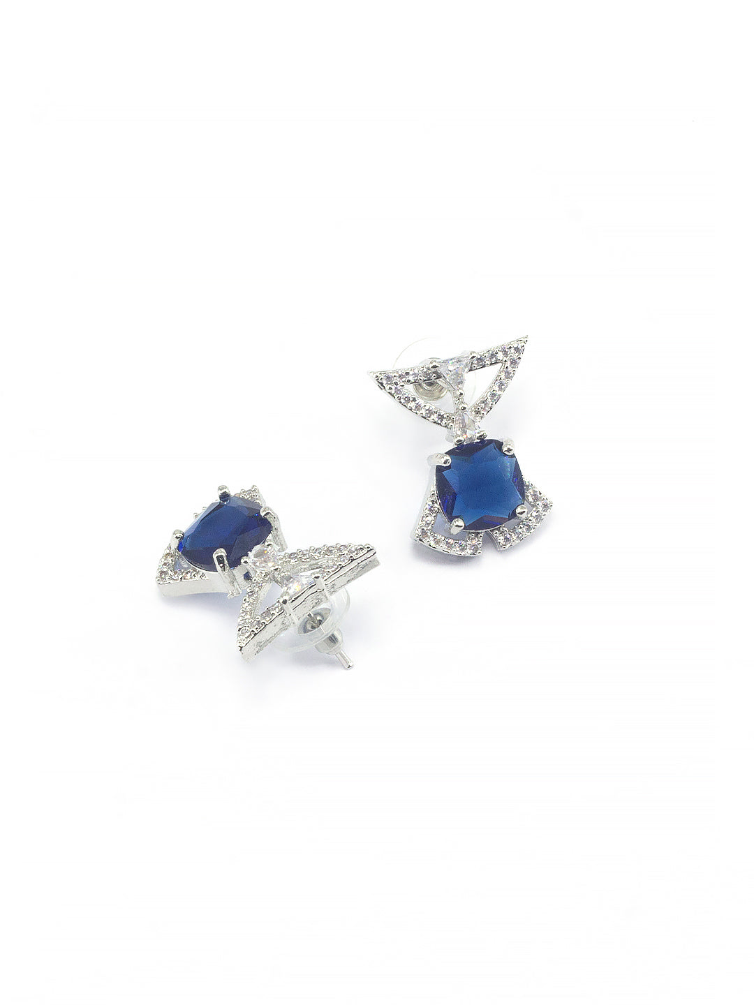 Rhodium Plated Blue American Diamond Jewellery Set