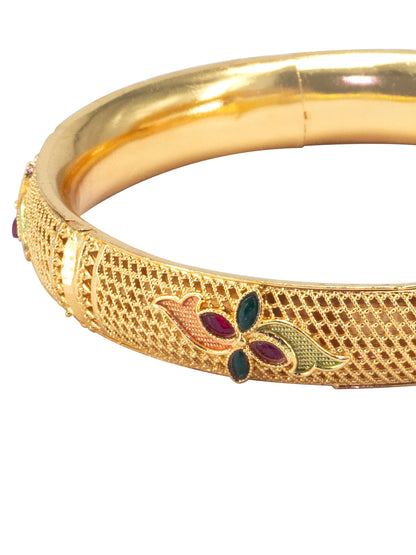 Gold Plated Kada Style Floral Meenakari Bangle Pair