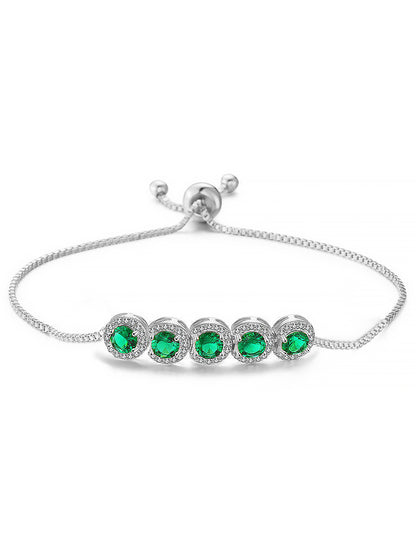 Rhodium Plated Green American Diamond Studded Wraparound Bracelet