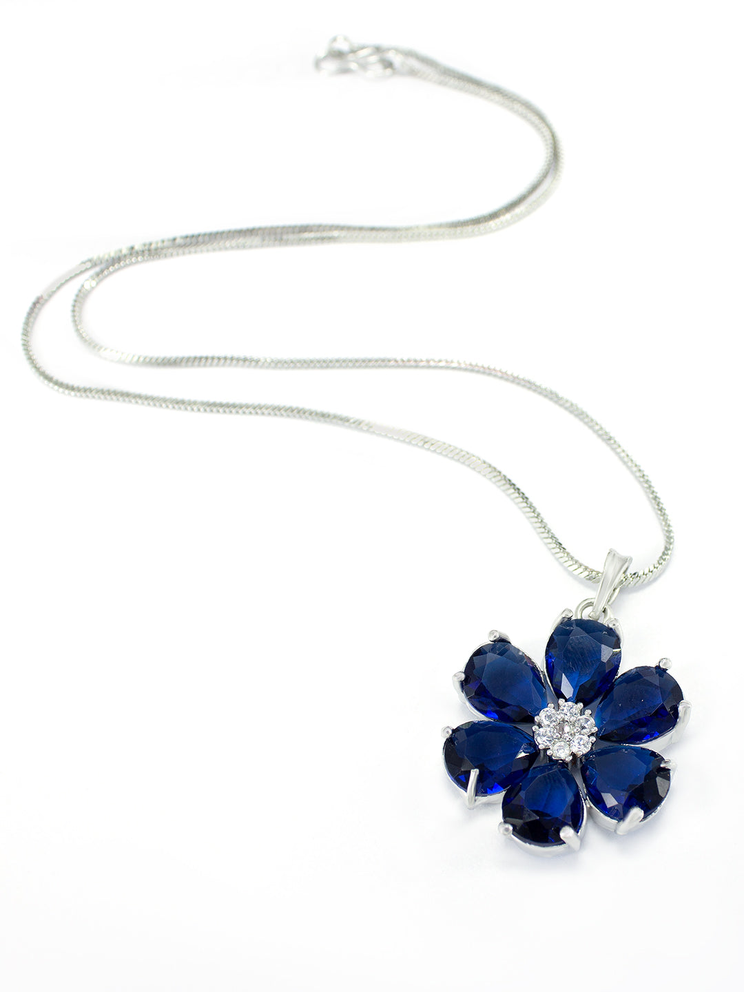 Blue American Diamond Floral Pendant and Earring Trendy Necklace Set