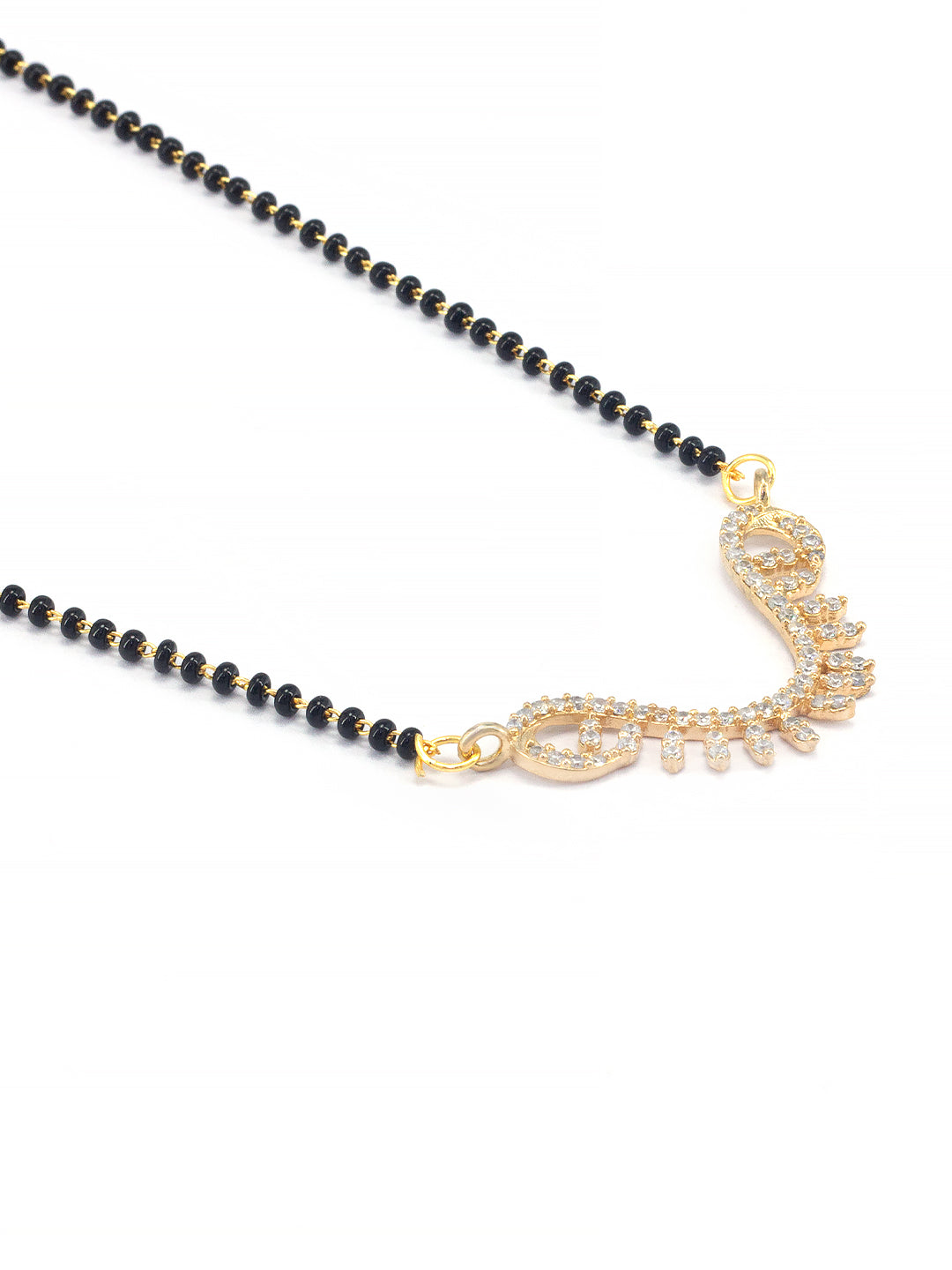 Gold Plated Black Beaded & American Diamond Mangalsutra