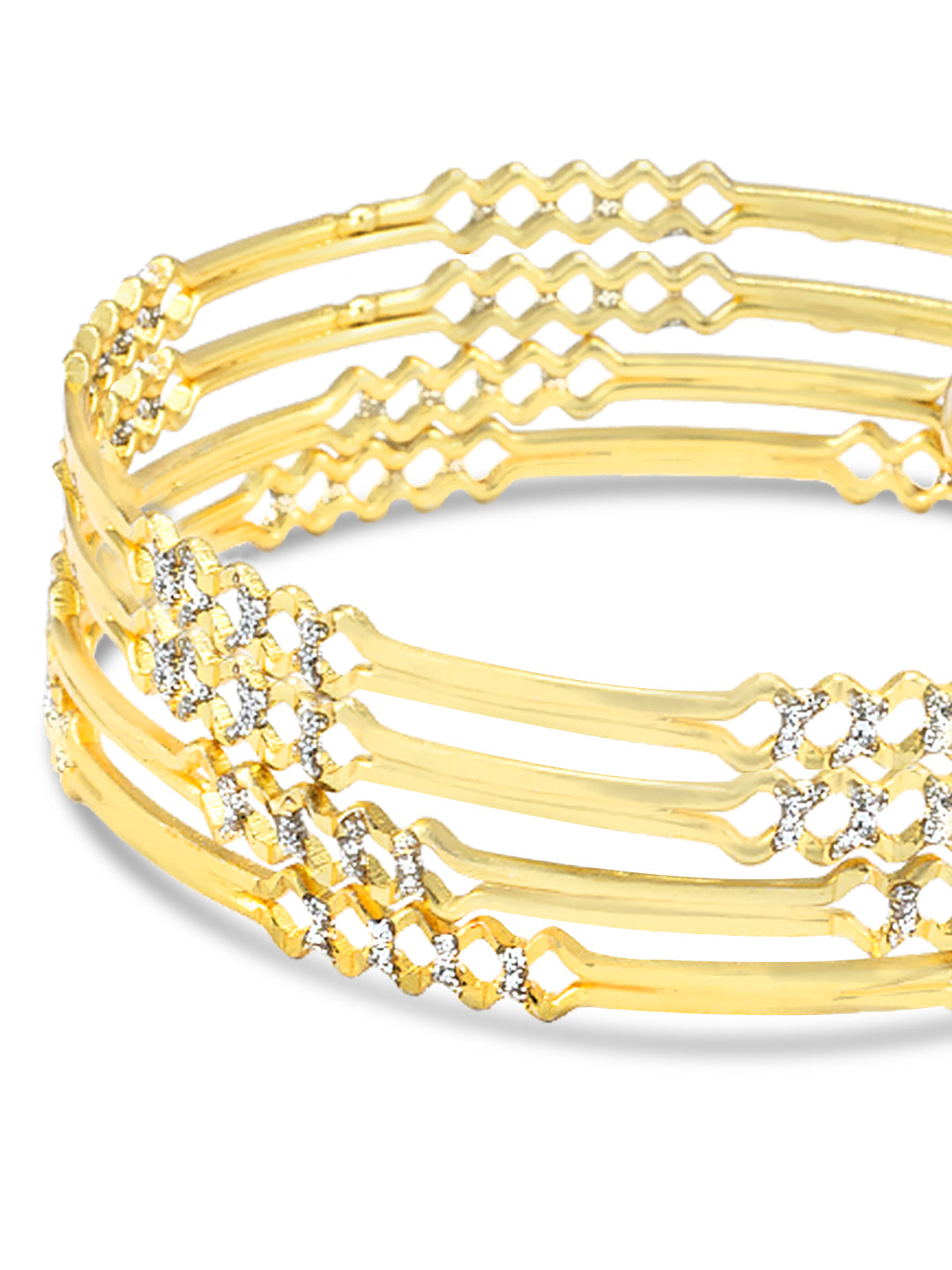 Set Of 4 Gold-Plated Stone Studded Bangles