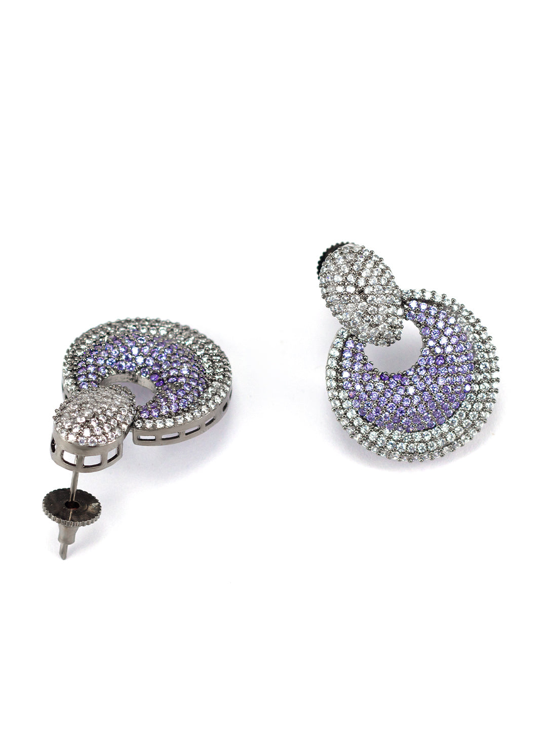 Rhodium Plated Purple American Diamond Drop Earrings