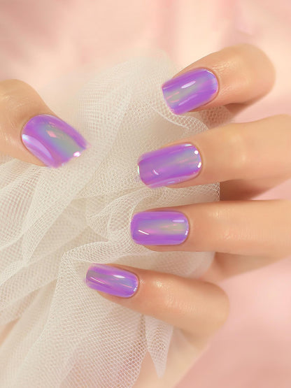 Set of 24 Violet and White Metallic Duochrome stick on nails