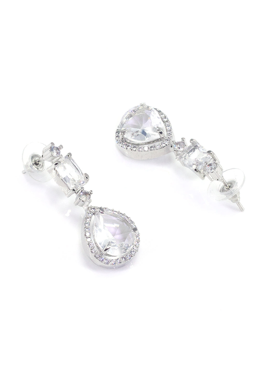 Rhodium Plated Teardrop American Diamond Jewellery Set