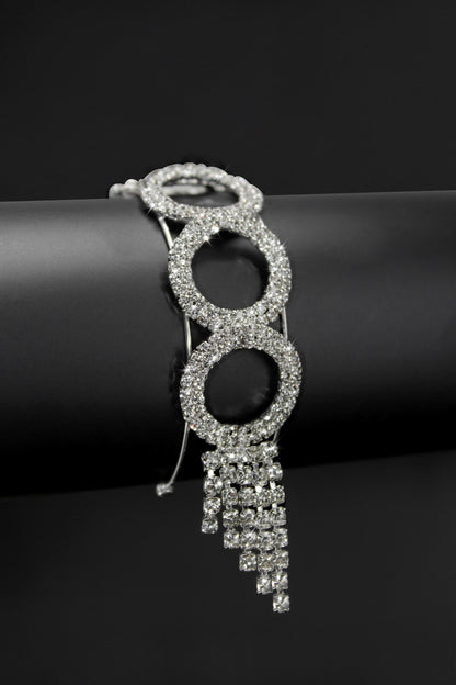 Silver Plated Rhinestones Studded Cuff Bracelet