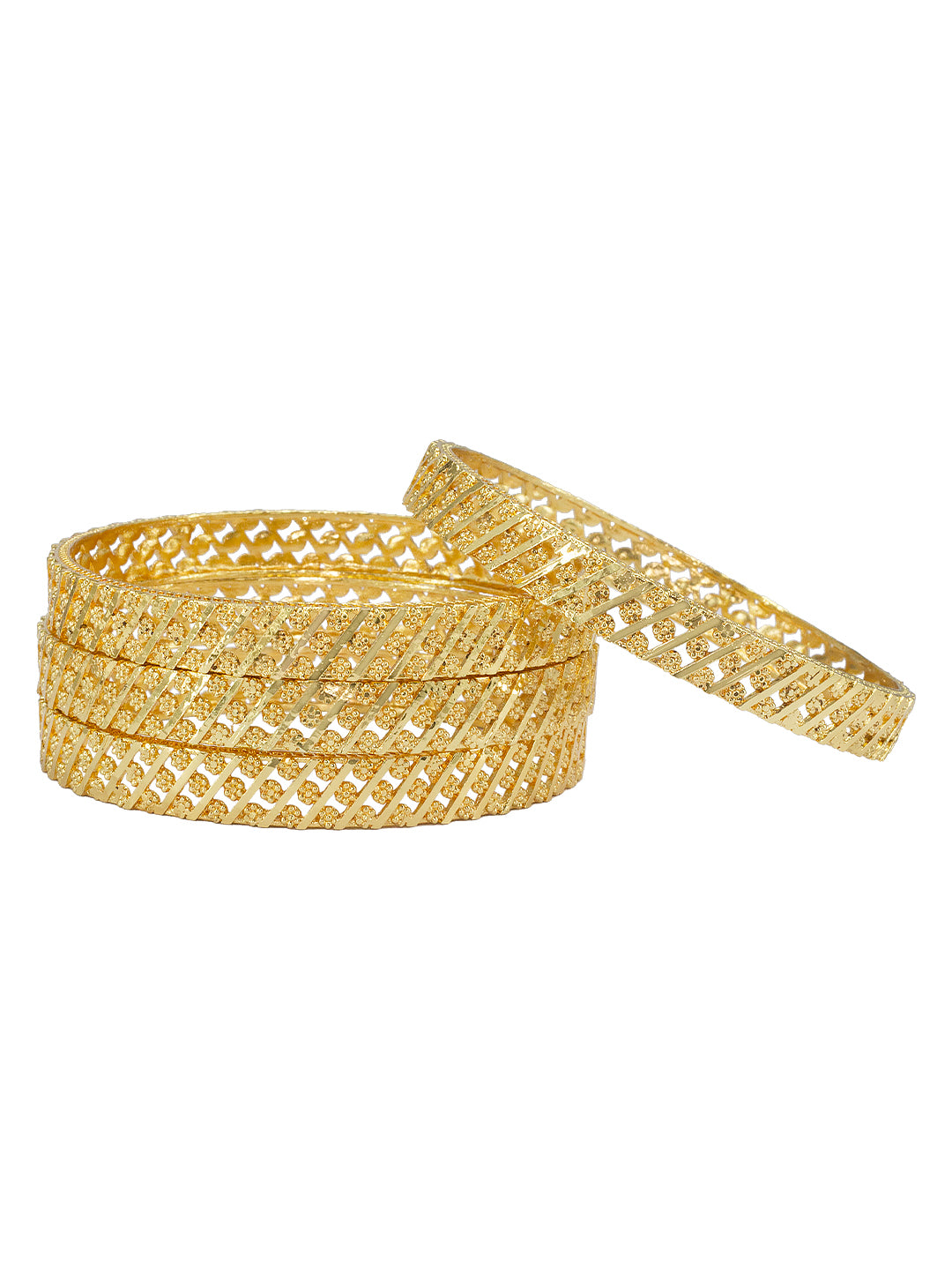 Set of 4 Gold Plated Floral Bangles