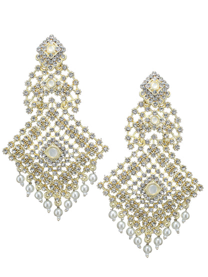 Gold Plated CZ & Pearl Studded Earring With Maang Tikka