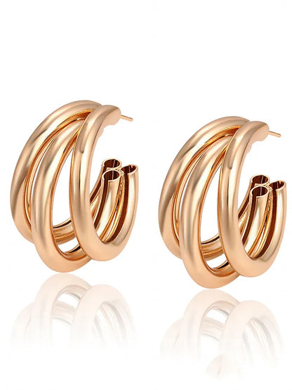 Set of 5 Rose Gold Hoops & Studs Earrings