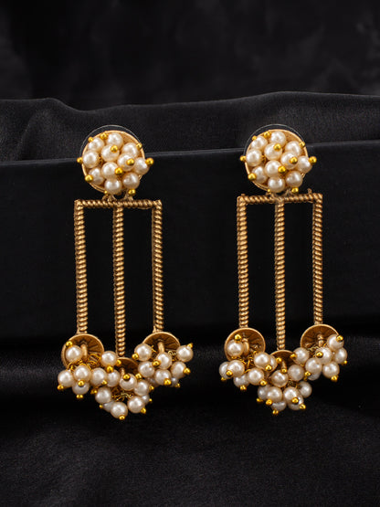 Gold-Plated Beaded Contemporary Drop Earrings