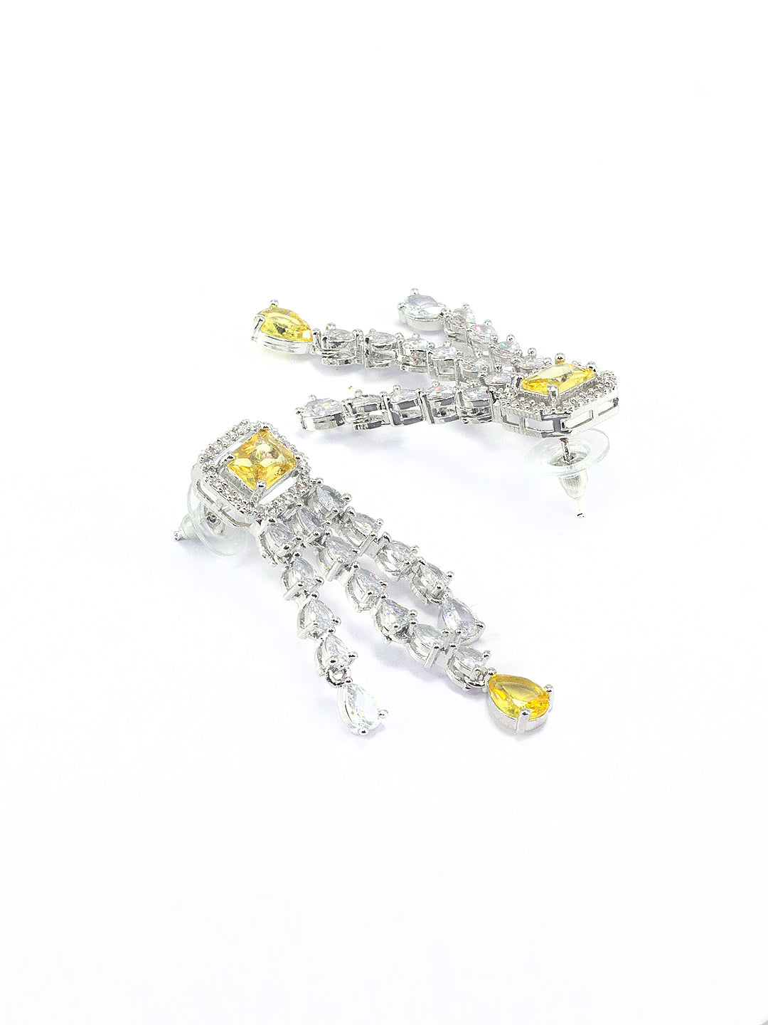 Rhodium Plated Yellow Three Layered AD Bridal Jewellery Set