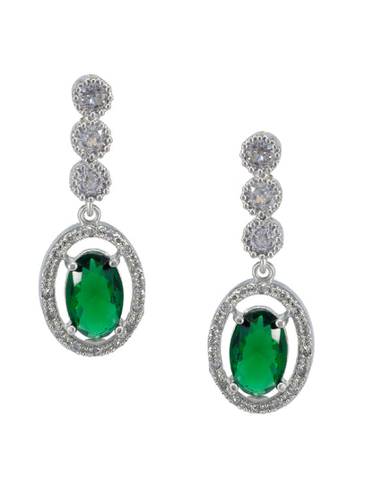 Rhodium Plated Green AD Trendy Necklace & Earrings Set