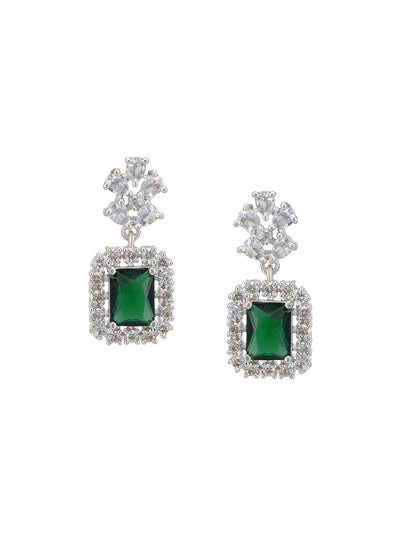 Green Rhodium-Plated American Diamond Studded Jewellery Set