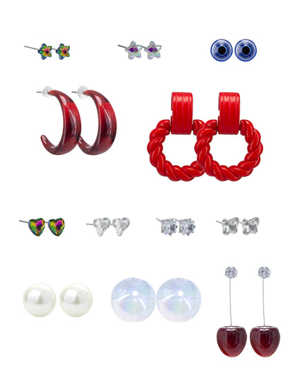 Pack of 12 Multi Colour Drop, Hoop & Studs Earrings