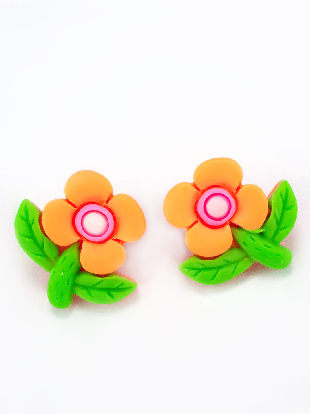 Orange Metal Floral Studs Earrings