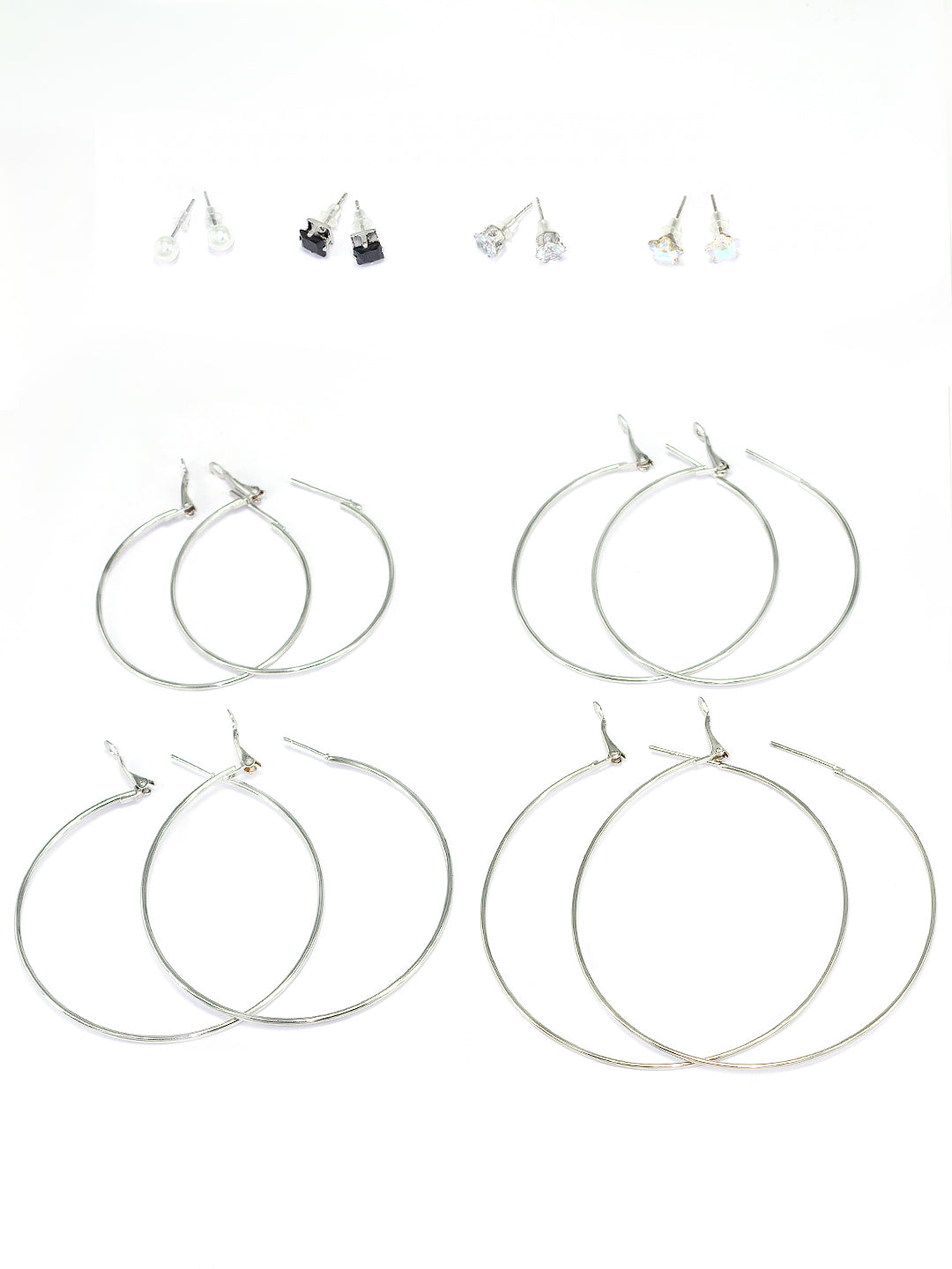 Pack of 8 Silver Plated Hoops & Studs Earrings