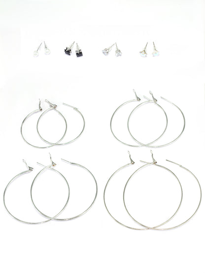 Pack of 8 Silver Plated Hoops & Studs Earrings