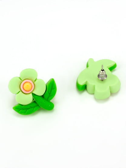 Green Metal Floral Studs Earrings