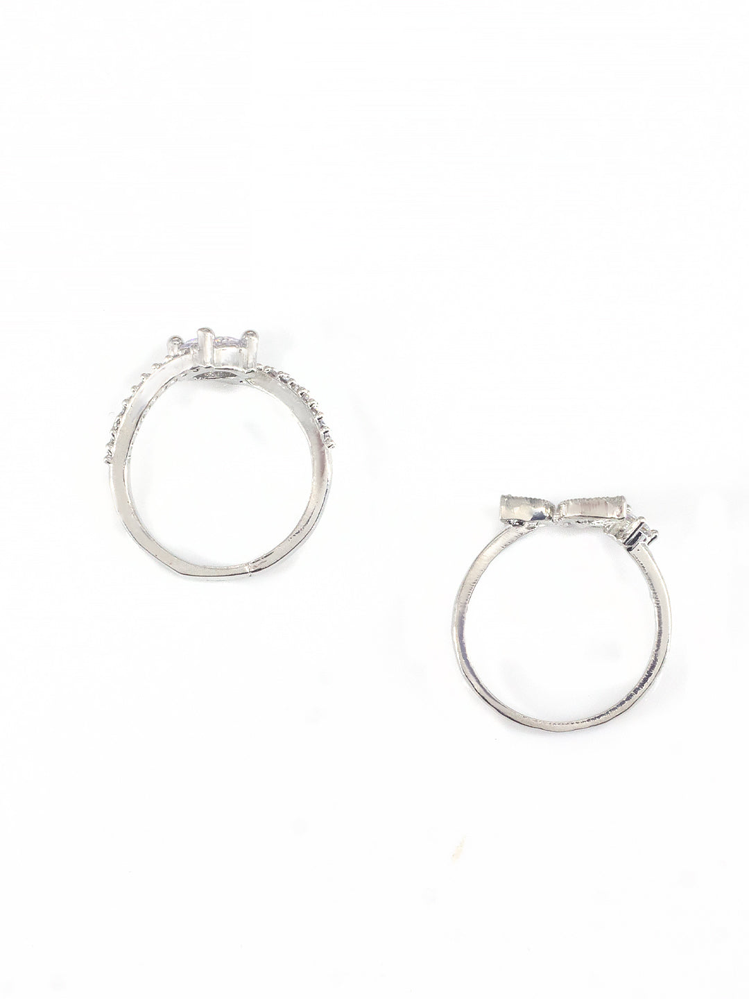 Set Of Two Rhodium Plated Solitaire American Diamond Trendy Adjustable Finger Rings