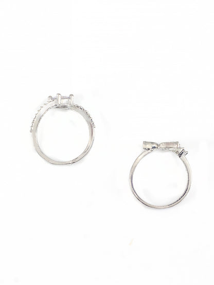 Set Of Two Rhodium Plated Solitaire American Diamond Trendy Adjustable Finger Rings