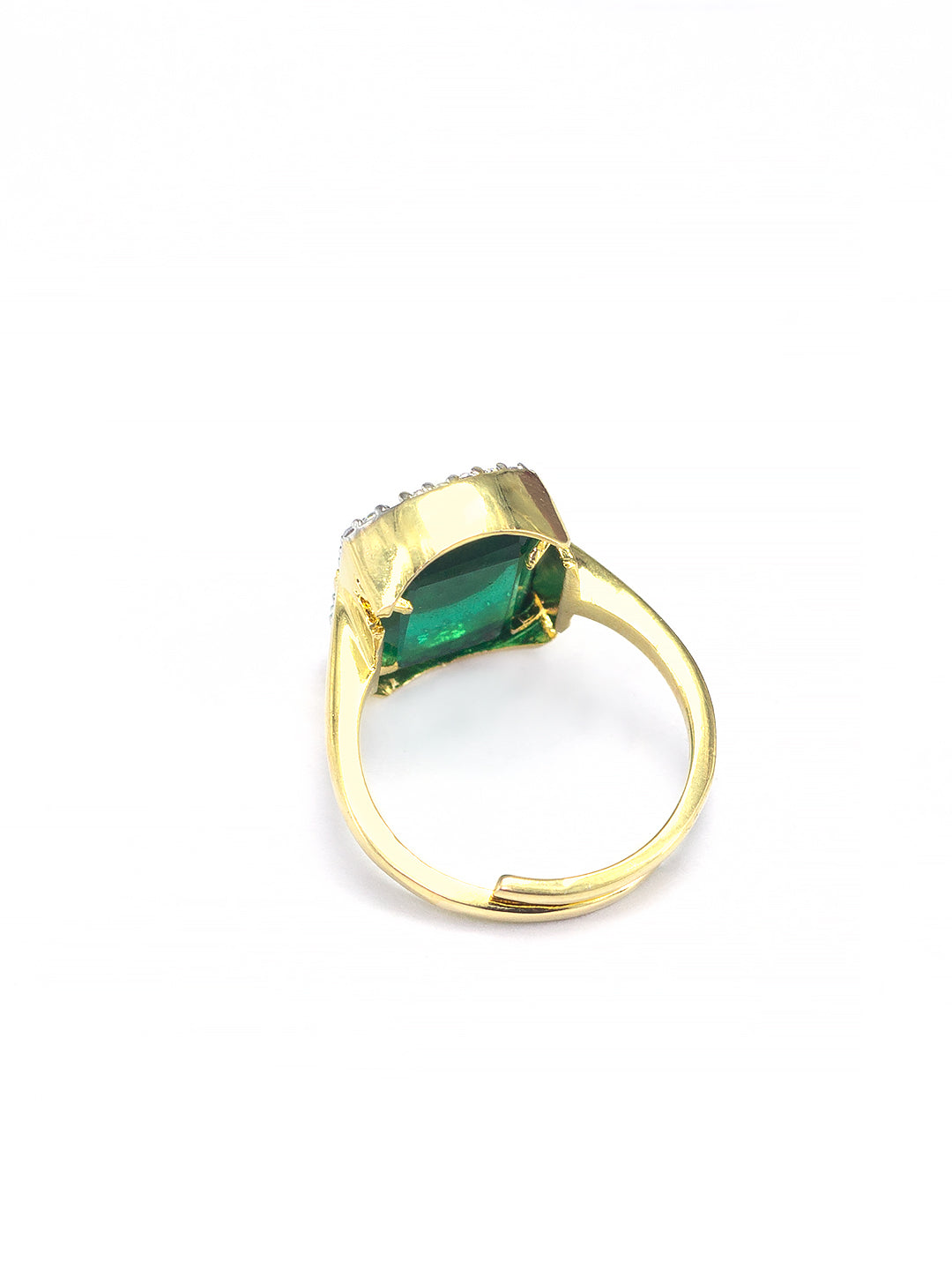 Gold Plated Green American Diamond Adjustable Finger Ring