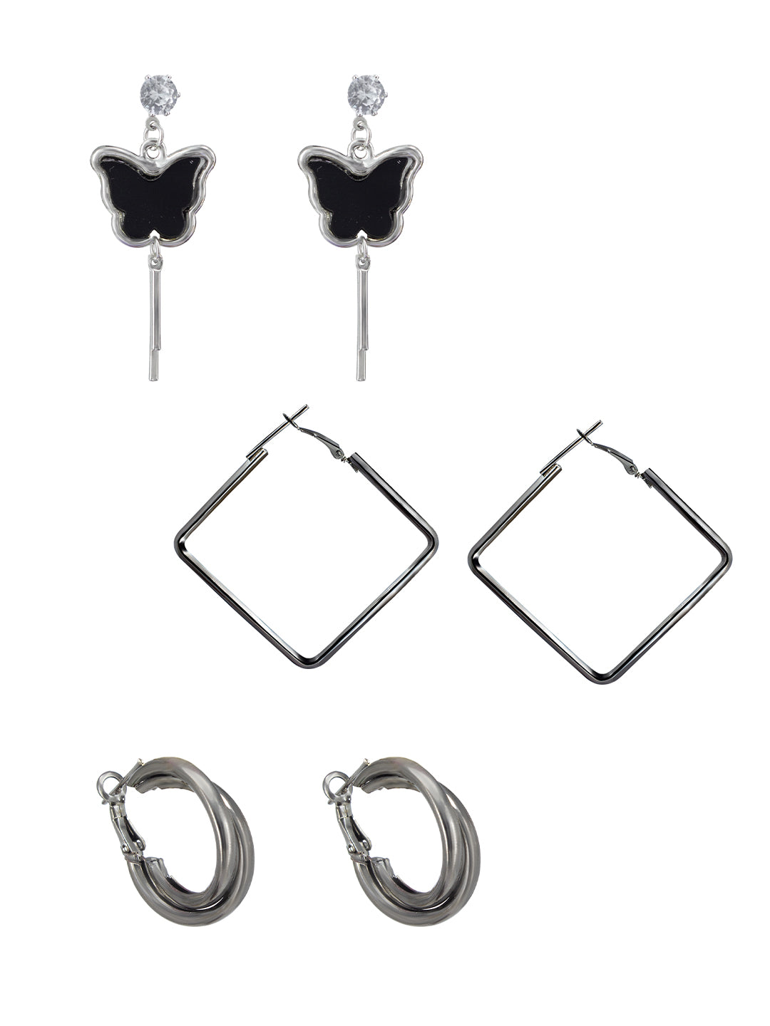 Pack of 4 Silver Plated Hoop & Drop Earrings