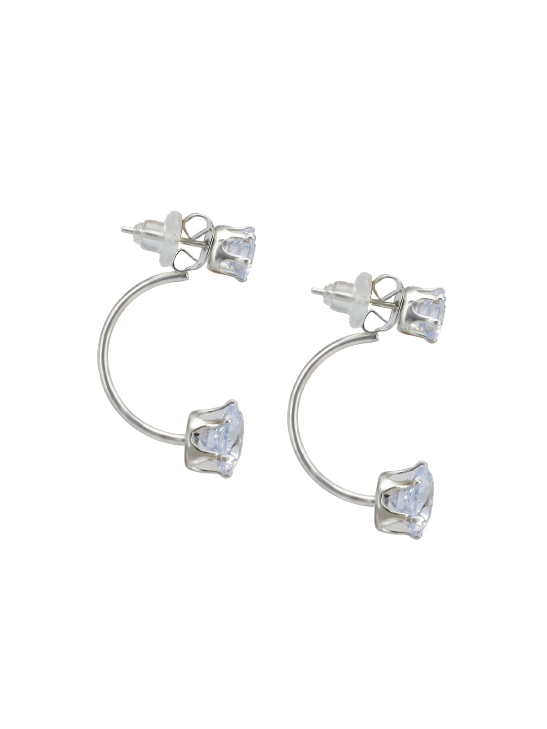 Silver Plated Artificial Stone Studded Drop Earrings