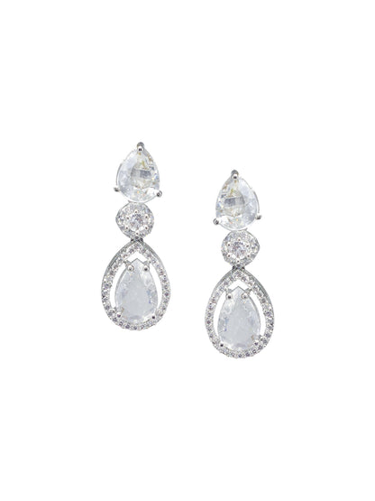 Rhodium Plated Double Layered & Teardrop AD Jewellery Set