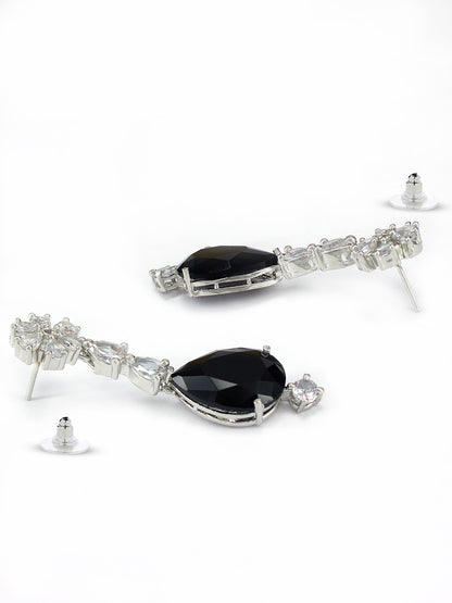 Rhodium Plated Double Layered American Dimaond Studded Jewellery Set