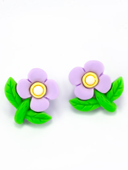 Purple Metal Floral Studs Earrings