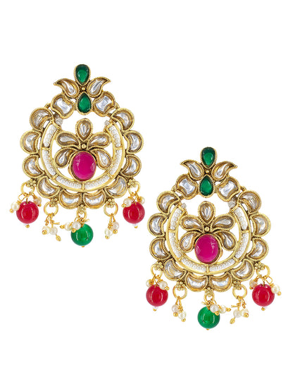 Gold Plated Stones Studded & Beaded Jewellery Set