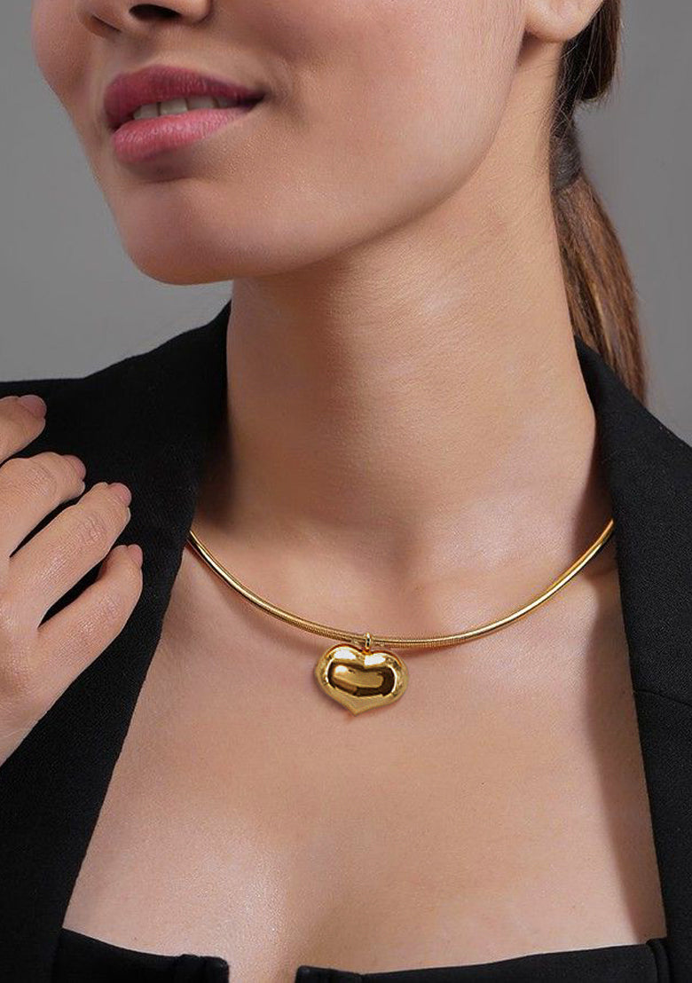 Stainless Steel Heart Hasli Choker Necklace | Trendy Anti Tarnish Gold Plated Choker Necklace