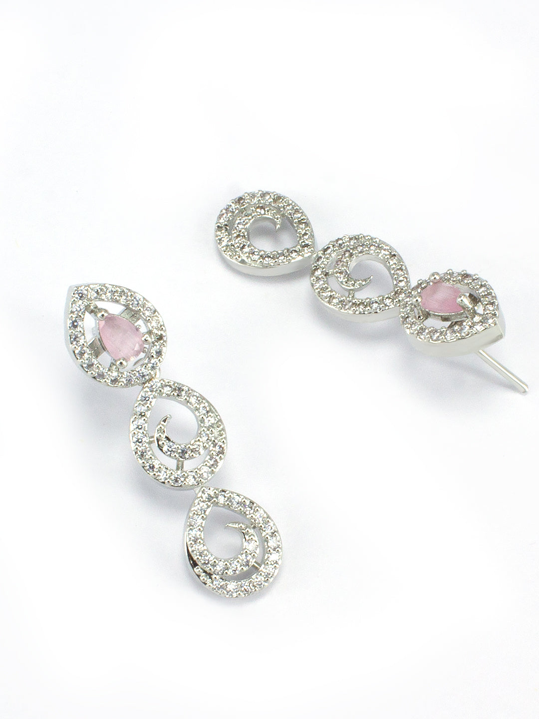 Rhodium-Plated Pink American Diamond Studded Jewellery Set