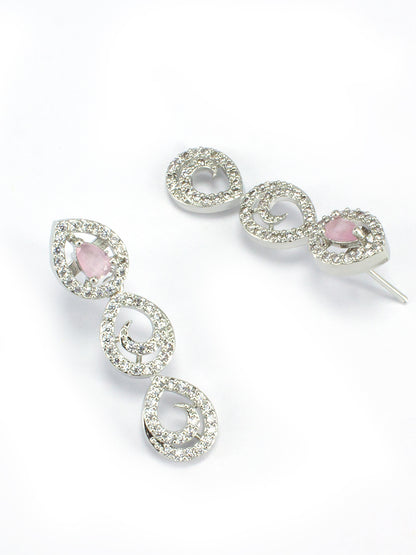 Rhodium-Plated Pink American Diamond Studded Jewellery Set