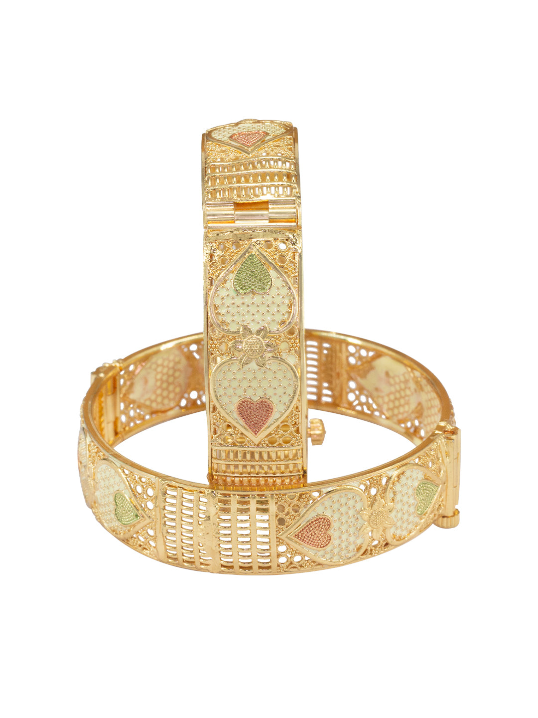 Gold Plated Chunky Heart Meenakari Bangle Pair