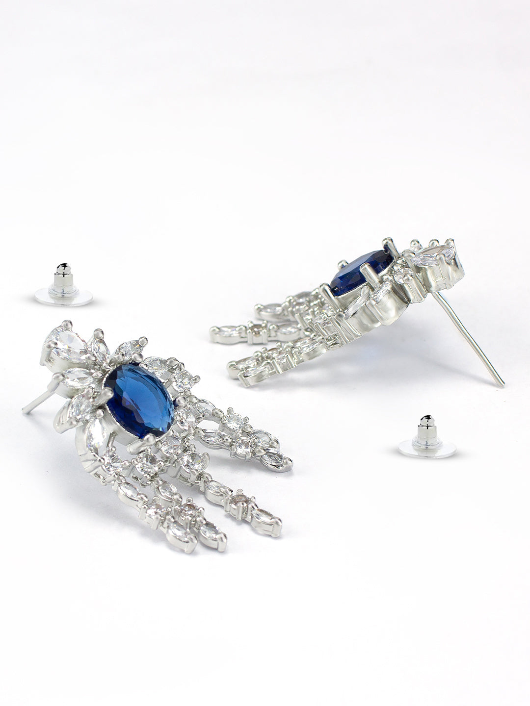 Rhodium Plated Blue American Dimaond Studded Jewellery Set