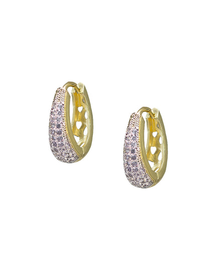 Gold Plated American Diamond Studded Hoop Earrings