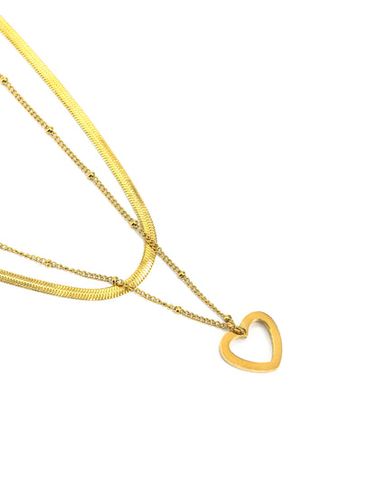 Double Layered Heart Stainless Steel Chain Necklace | Trendy Gold Plated Anti Tarnish Chain Necklace