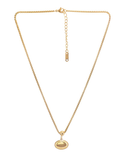 Anti Tarnish Oval Chain Necklace | Trendy Gold Plated Stainless Steel Oval Pendant Style Chain Necklace